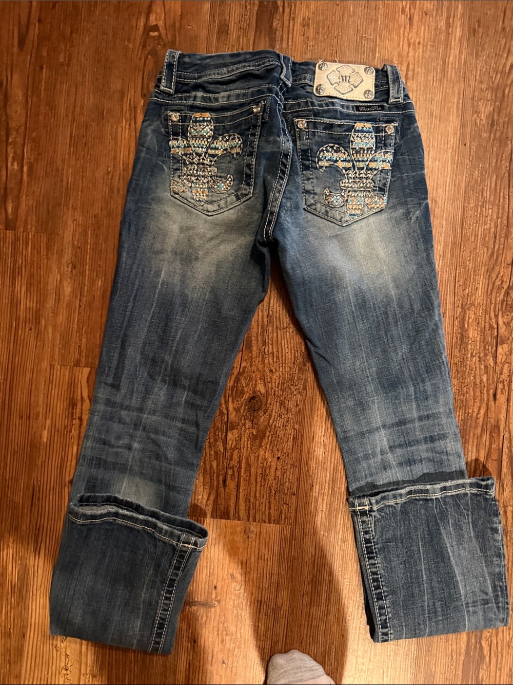 Miss Me Blue Embellished Fleur Ankle Jeans